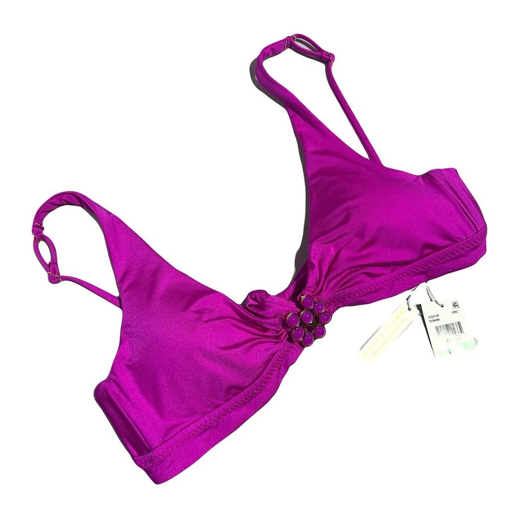 Trina Turk Womens Atlas Pink Purple Plunge Bikini Swim Top Jewel Size 8 NWT
